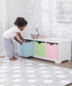 Alternative view of KidKraft Nantucket Wooden Storage Bench with Three Bins and Wainscoting Detail - Pastel, Gift for Ages 3+