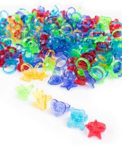 Super Z Outlet Colorful Assorted Plastic Glitter Toy Rings | Bag Of 144 Rings (Hearts, Bears, Stars, Hands & Flowers) | Use As Party Favors, Cake Toppers, In Goody Bags, Piñatas, Arts, Crafts & More 18 81 z45A97qL