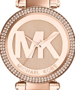Michael Kors Parker Women's Watch, Stainless Steel and Pavé Crystal Watch for Women with Steel, Leather, or Silicone Band Rose Gold Logo 17 81 zdKJP3SL