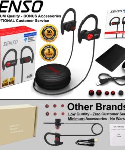 Senso Bluetooth Headphones, Best Wireless Sports Earbuds w/Mic IPX7 Waterproof HD Stereo Sweatproof Earphones for Gym Running Workout Noise Cancelling Earphones Earbuds Noise Cancelling Headsets 29 8100eg4hlaL