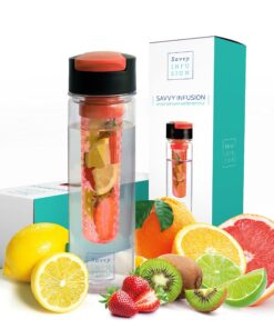 Savvy Infusion Flip Top Fruit Infuser Water Bottle - Unique Leak Proof Lid for Hikes, Outdoors - Dishwasher Safe Made with Tritan Shatter Proof Plastic - Great Gifts for Women - 24 Ounces Coral 8 8101YpkxmSL