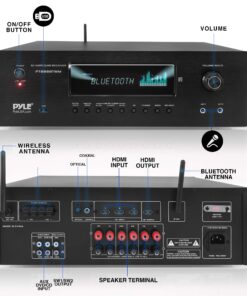 Pyle 1000W Bluetooth Home Theater Karaoke Receiver - 5.2-Ch Stereo Amplifier 2 UHF Wireless Microphone Video Pass-Through Supports, MP3/USB/HDMI/AM/FM Radio - Pyle PT888BTWM , Black 9 8102mZc52KL