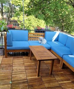 Bare Decor EZ-Floor Interlocking Flooring Tiles in Solid Teak Wood Oiled Finish (Set of 10), Long 9 Slat 10 sq ft 28 8103PE2uhtL