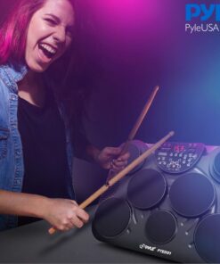 Pyle Portable Drums, Tabletop Drum Set, 7 Pad Digital Drum Kit, Touch Sensitivity, Wireless Electric Drums, Drum Machine, Electric Drum Pads, LED Display, Mac & PC - PTED01 25 8103Tvc3XL