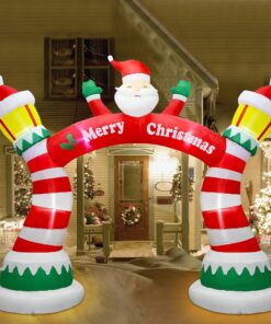 Lulu Home 9FT Christmas Inflatable Decorations, Giant Blow Up Lighthouse Air Arch with Welcome Santa, Xmas Lighted Blowups with Drawstring Bags for Winter Yard Lawn Garden Decor 9ft Santa Arch 13 8104JTTrLCL