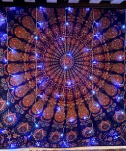 Bless International Handmade Indian hippie Bohemian Psychedelic Peacock Mandala Wall hanging College Dorm Beach Throws Table Cloth Bedding Tapestry (Golden Blue, Twin(54x72Inches)(140x185cms)) Twin (54x72Inches)(140x185cms) Golden Blue 42 8104uByqnJL