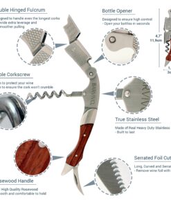 Barvivo Natural Rosewood Wine Opener with Foil Cutter Knife & Cap Remover, Double Hinged Manual Wine Key for Bartenders, Servers, Waiters, Stainless Steel Wine Bottle Opener Corkscrew 29 8105fs3Gf L