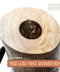 Norse Tradesman XL Viking Drinking Horn Mug - 100% Authentic Beer Horn Tankard With Hardwood Bottom & Ring Engravings | The Eternal, Low Polish, approx. 30 oz 27 8106izMP82L 4