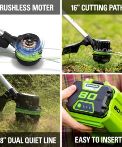 Greenworks Pro 80V Cordless Brushless String Trimmer + Leaf Blower Combo, 2Ah Battery and Charger Included STBA80L210 16" Trimmer + Blower (2.0Ah) 25 8106rFpNIoS