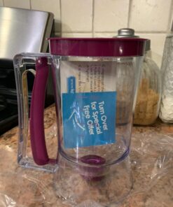 KPKitchen Pancake Batter Dispenser - Kitchen Must-Have Tool for Perfect Pancakes, Cupcake, Waffle, Muffin Mix - White Elephant Gifts - Baking Supplies for Griddle - Pancake Maker with Measuring Label 35 810AMs6EHEL