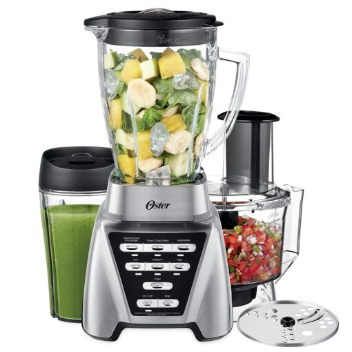 Oster Blender | Pro 1200 with Glass Jar, 24-Ounce Smoothie Cup and Food Processor Attachment, Brushed Nickel - BLSTMB-CBF-000 Blender + Food Processor Brushed Nickel