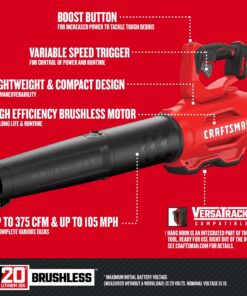 CRAFTSMAN 20V MAX Cordless Leaf Blower, Battery & Charger Included (CMCBL720M1) Red w/4Ah Battery 10 810HBpjHEqL