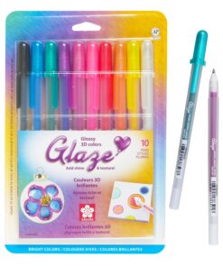 SAKURA Glaze 3D Ink Pen - 3D Ink Pen for Lettering, Drawing, Ornaments, & More - Assorted Colored Ink - 10 Pack 10 Count (Pack of 1) Multicolor