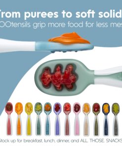 NumNum Baby Spoons Set, Pre-Spoon GOOtensils for Kids Aged 6+ Months - First Stage, Baby Led Weaning (BLW) Teething Spoon - Self Feeding, Silicone Toddler Food Utensils - 2 Spoons, Gray/Green Storm Gray/Glacier Green 25 810IqqNpxfL