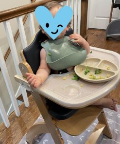 Abiie Beyond Junior Wooden High Chair with Tray. The Perfect Adjustable Baby Highchair Solution for Your Babies and Toddlers or as a Dining Chair. 6 Months up to 250 Lb. Natural Wood/Black Cushion 1 Count (Pack of 1) Natural Wood - Black Cushion 29 810KWV9cmPL