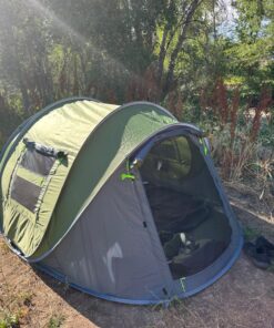 4 Person Easy Pop Up Tent Waterproof Automatic Setup 2 Doors-Instant Family Tents for Camping Hiking & Traveling Green & Grey 110*78*51'' 49 810MSHx7diL