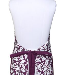 Alternative view of Yourtablecloth Cotton Damask Kitchen Apron with Pockets for men and women, quality apron for grilling, cooking, restaurant Eggplant