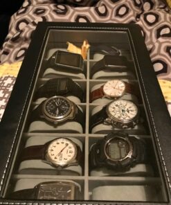 Sodynee WBPU12-03 Watch Dislpay Box Organizer, Pu Leather with Glass Top, Large, Black 12"(D) x 7.5"(W) x 3.2"(H) 32 810N6eBVHyL