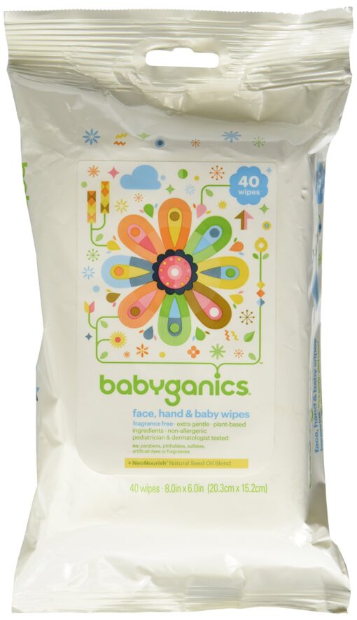 Babyganics Face, Hand & Baby Wipes, Fragrance Free, 40 Count 40 Count (Pack of 1)