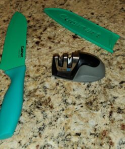 KitchenIQ 50009 Edge Grip 2-Stage Knife Sharpener, Black, Coarse & Fine Sharpeners, Compact for Easy Storage, Stable Non-Slip Base, Soft Grip Rubber Handle, Straight & Serrated Knives 40 810Rt634ZL