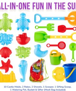 Alternative view of Click N' Play Beach Toys for Kids 3-10 - 18pc Sand Toys Including Sand Buckets for Kids with Sifter, Watering Can, Rake, 4 Hand Tools, 10 Sand Molds & Mesh Beach Toy Bag - Sandbox Toys for Toddlers 18 pc Beach set