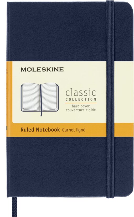 Moleskine Classic Notebook, Hard Cover, Pocket (3.5" x 5.5") Ruled/Lined, Sapphire Blue, 192 Pages 4 Tier 4 Pocket Clear