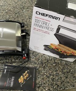 Chefman Panini Press Grill and Gourmet Sandwich Maker Non-Stick Coated Plates, Opens 180 Degrees to Fit Any Type or Size of Food, Stainless Steel Surface and Removable Drip Tray, 4 Slice, Black 36 810VXKrHJdL