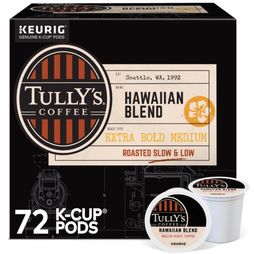 Tully's Coffee Hawaiian Blend, Single-Serve Keurig K-Cup Pods, Medium Roast Coffee Pods, 72 Count