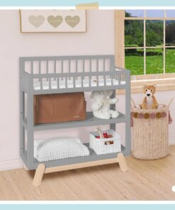 Dream On Me Hygge Changing Table in Pebble Grey Oak, Greenguard Gold & JPMA Certified, Comes with Safety Belts & 1” Changing Pad, Easy to Clean, Safe Wooden Furniture 14 810al9jJmvL