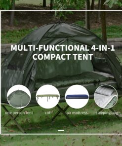 Outsunny Multifunctional Folding Camping Cots for Adults, Elevated Tent with Sleeping Bag, Thick Air Mattress Pad, Portable Single Sleeping Cot Camping Bed 26 810bYmamE7L