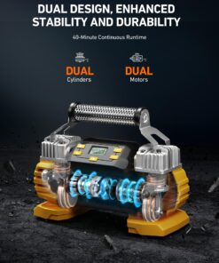 AstroAI Portable 160 PSI Heavy Duty Tire Inflator Pump with Screen, Dual Cylinders & Dual Motors, Dual Power Air Compressor for SUVs, RVs, ORVs, Trucks, Cars, Air Mattresses, etc., Auto Off, LED Light 1-yellow 20 810cxRC6zWL