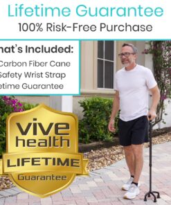 Vive Carbon Fiber Quad Cane - Ultra Lightweight Walking Stick For Men, Women - Adjustable Ergonomic Grip Handle - Nonslip Four Prong Rubber Tips For Right, Left Stability Support - Mobility Travel Aid Black 11 810epyapX1L