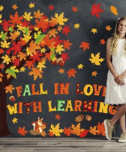123 PCS Fall Classroom Tree Decorations Maple Leaves Bulletin Board Cutouts Fall in Love with Learning Decors Autumn Party Supplies with Glue Points for School Blackboard Chalkboard 11 810exMxs iL