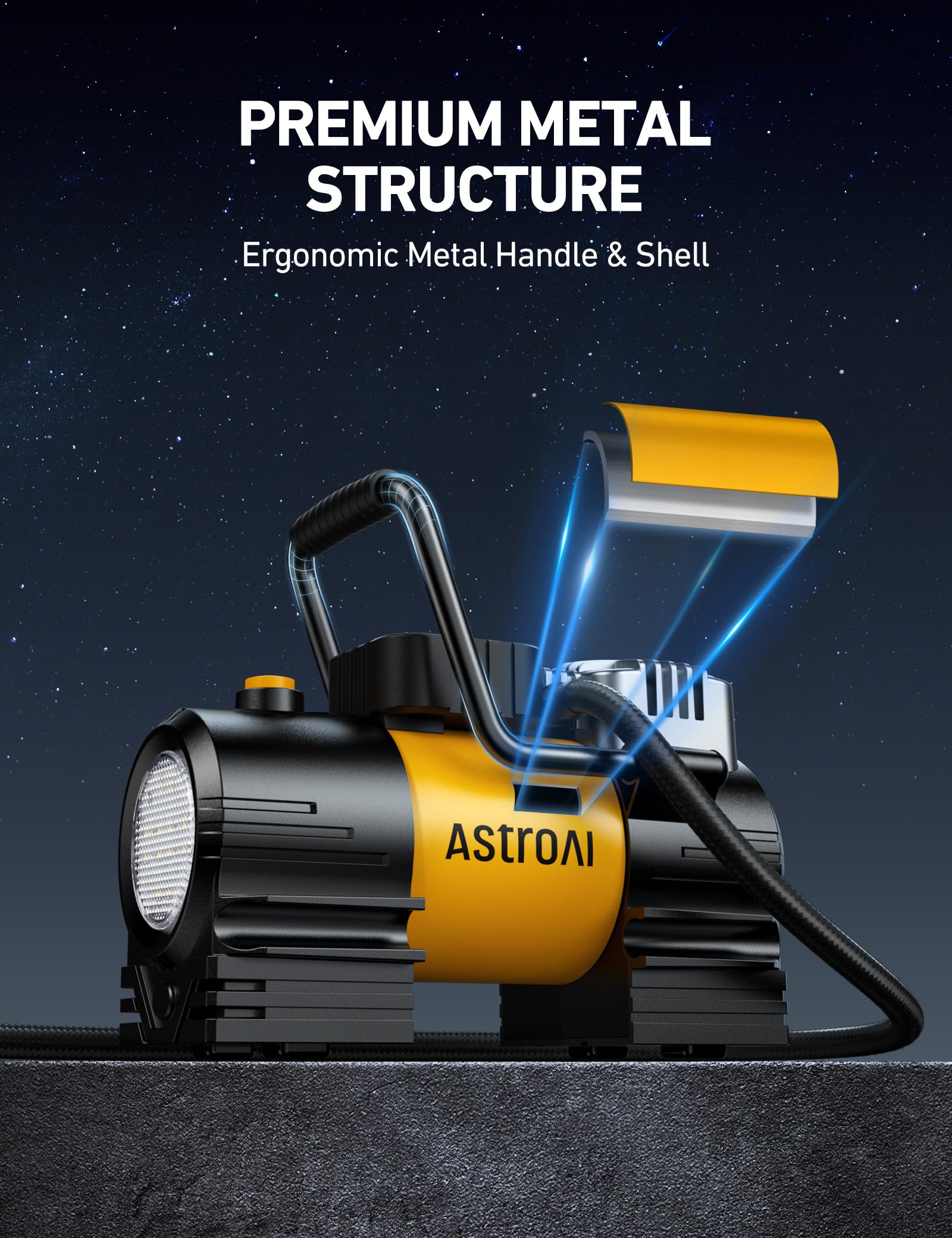 AstroAI Tire Inflator Portable Air Compressor (Up to 150 PSI) Tire Pump for Car 12V DC Digital Air Pump with 12 LEDs Super Bright Light for Bicycle, Motorcycle, Automotive Car Accessories Yellow Type 2 2 AstroAI Tire Inflator Portable Air Compressor (Up to 150 PSI) Tire Pump for Car 12V DC Digital Air Pump with 12 LEDs Super Bright Light for Bicycle, Motorcycle, Automotive Car Accessories Yellow Type 2 - Image 2