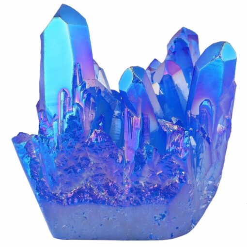 mookaitedecor Titanium Coated Natural Rock Crystal Cluster Geode Stone Specimen, Blue #3-blue