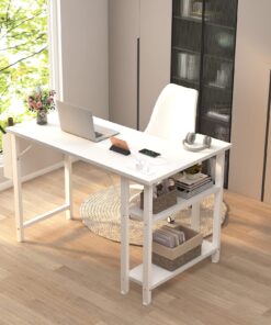 Lufeiya White L Shaped Computer Desk with Power Outlet Shelves, 40 Inch Small Corner Desk for Small Space Home Office, L-Shaped Desk PC Desks, White 39.4" 28 810jLj9eSHL