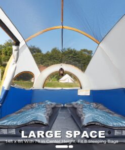 GoHimal 8 Person Tent for Camping, Waterproof Windproof Family Tent with Rainfly, Divided Curtain Design for Privacy Space, Portable with Carry Bag Blue 14 810lqrpx6aL