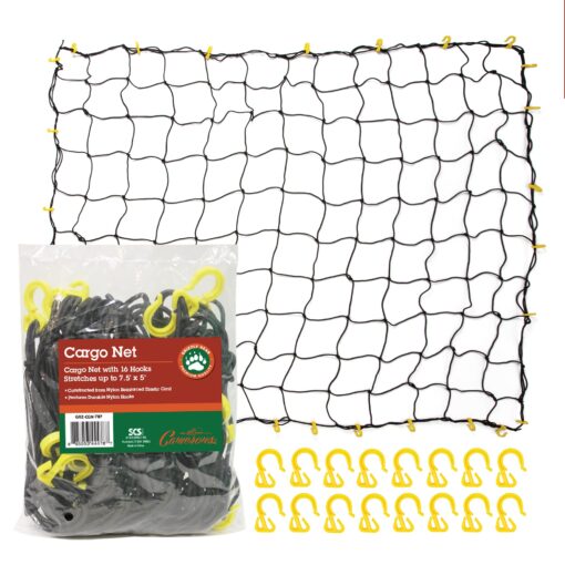 Grizzly Gear Automotive Large Bungee Cargo Net w 16 Durable Hooks - 7" Mesh Elastic Stretches to 7.5' x 5' - Compatible w All Pickup Truck Beds & Trailers - Heavy Duty, Weatherproof -Storage Made Easy Black