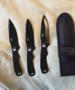 BladesUSA Perfect Point Throwing Knives – Set of 3 – Black Stainless Steel Blades and Handles w/ Spider Design, Nylon Sheath, Full Tang Construction, Well Balanced, Throwing Sport Knives – RC-1793B 47 810sqOKDDUL