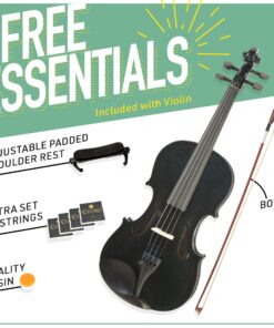 Mendini By Cecilio Violin For Beginners, Kids & Adults - Beginner Kit For Student w/Hard Case, Rosin, Bow - Starter Violins, Wooden Stringed Musical Instruments 4/4 MV Black 23 810tYovqYVL
