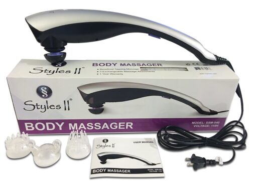 Styles II Deep-Tissue Therapeutic Percussion Body Massager - 3 Attachment Head to Relieve Knots, Pain, Stiffness & Fatigue in Neck, Shoulder, Foot, Back, Thigh & More - Great for Home & Travel Use