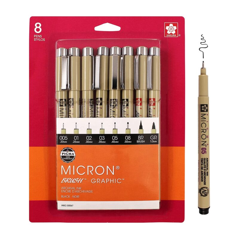 Catalog 2 SAKURA Pigma Micron Fineliner Pens - Archival Black Ink Pens - Pens for Writing, Drawing, or Journaling - Assorted Point Sizes - 8 Pack 8 Count (Pack of 1) Ink Pen Set