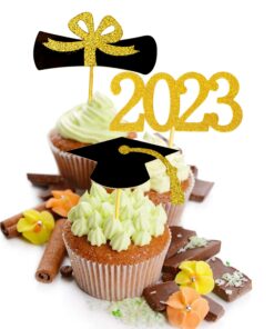 YuBoBo 2023 Graduation Cupcake Toppers, 48 PCS Food/Appetizer Picks For Graduation Party Mini Cake Decorations, Diploma, 2023, Grad Cap Set 48 Pieces (Gold) Gold 26 810y0ObMW5L