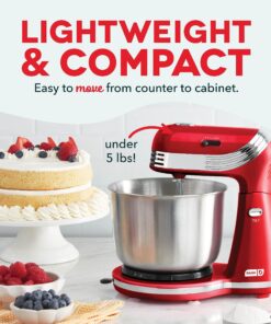 DASH Stand Mixer (Electric Mixer for Everyday Use): 6 Speed Stand Mixer with 3 qt Stainless Steel Mixing Bowl, Dough Hooks & Mixer Beaters for Dressings, Frosting, Meringues & More - Red, DCSM250RD 23 810yR2S1STL