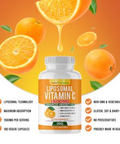 POTENT NATURALS Liposomal Vitamin C 1500mg, Vitamin C Supplement - High Absorption Ascorbic Acid - Immune-Support Supplement & Helps Collagen Production- 180 Capsules 1500 MG 25 810z0mmKAL