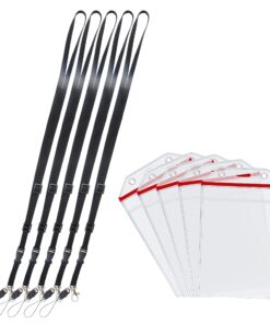 Lanyard Badge Holder, Wisdompro School Supply Vertical Clear PVC Heavy Duty Ziplock Vinyl ID Badge Holder with 23 Inch Adjustable Polyester Detachable Neck Lanyard Strap for College, 5 Sets - Black Adjustable Black Lanyard 8 811 btINjNL