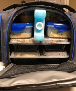 ThinkFit Insulated Meal Prep Lunch Box with 6 Food Portion Control Containers - BPA-Free, Reusable, Microwavable, Freezer Safe - With Shaker Cup, Pill Organizer, Shoulder Strap & Storage Pocket (Blue) Blue 73 8110NyE9pjL