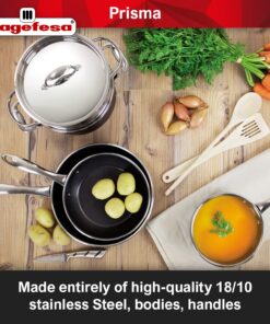 Alternative view of Magefesa® Prisma 11 piece cookware set, pans and pots, nonstick, made in durable & resistant stainless steel, Oven Safe up to 392°F, high-temperatura exterior coating in matte black
