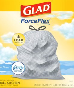 Glad ForceFlex Tall Kitchen Drawstring Trash Bags, 13 Gallon, Fresh Clean Febreze, 80 Count, Package May Vary 80 Count (Pack of 1) 38 8113OKslyiL