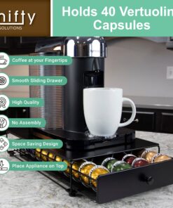 Nifty Vertuoline Rolling Coffee Pod Drawer – Satin Black Finish, 40 Pod Capsule Holder, Compact Under Coffee Pot Storage, Office or Home Kitchen Counter Organizer Satin Black Finish | 40 Pod Capsule Holder 29 8115HIayomL